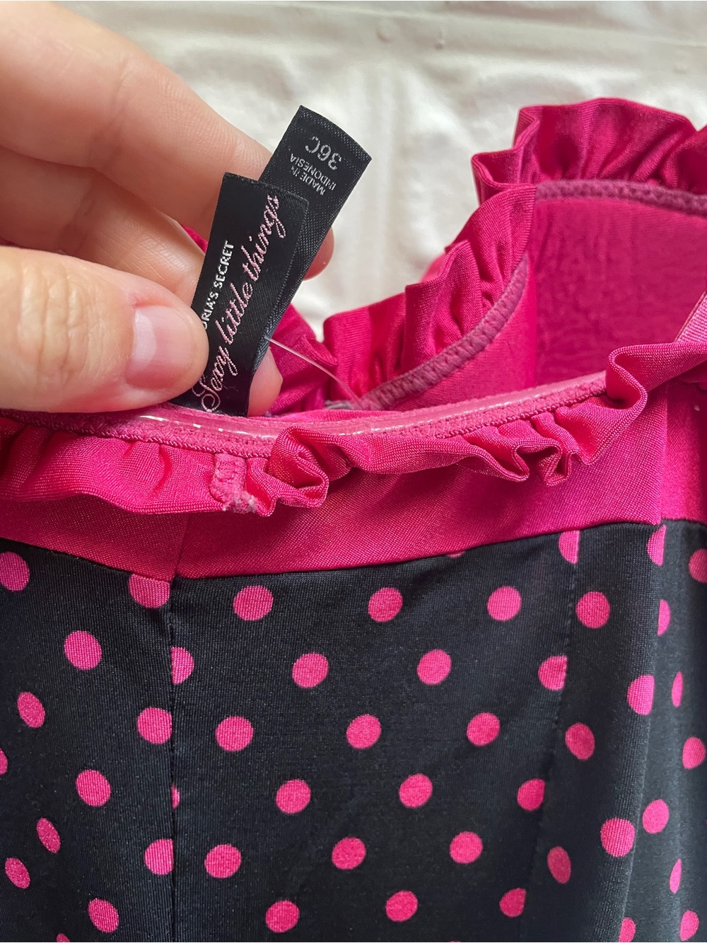 Victorias Secret Women’s Polka Dot Slip Dress - Black & Hot Pink - Picture 4 of 6